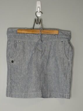 Dalia Striped Mini Skirt - Blue/White Size 4 Coastal Vacation Summer Linen-blend